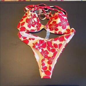 Floral Bikini Set in Red and White